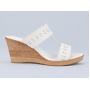 Papuci dama albi din piele naturala cu platforma wedge perforata PAP46A